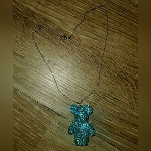 Sparkling Teal Bear Pendant Necklace